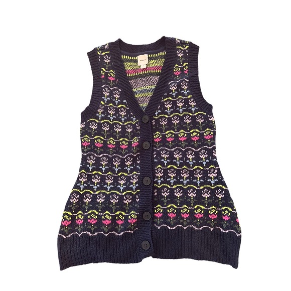 Maeve Sweaters - Maeve Anthropologie Floral Fair Isle Button Front Sweater Vest Sz M